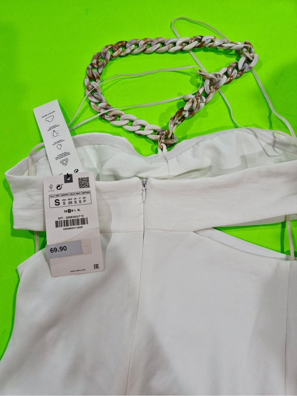 Zara Strapless Chain Cut Out Long Bodycon Dress White Sleeveless size S - Picture 2 of 5